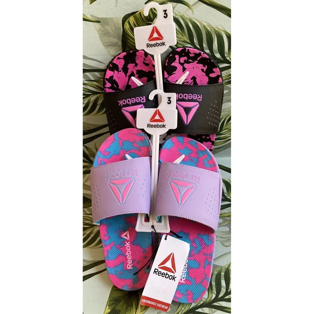 NWT Reebok Pervade Slide Sandals Pink Camo Comfort Size Girls 3 Bundle